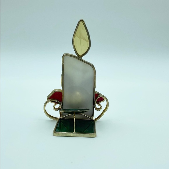 Vintage Stained Glass Christmas Tea Light Candle Holder - Picture 3 of 4